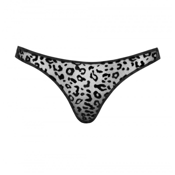 Стрінги сексуальні з леопардовим принтом L P011 Noir Handmade, чорні