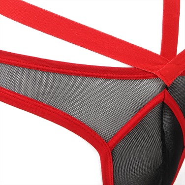 Мужские трусы с портупеей и чокером Star Night красный-черный, M