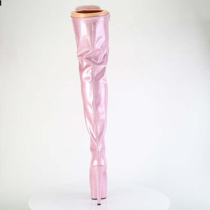 Чоботи Adore-3020GP на підборах 7 дюймів, еластичні черевики до стегна 2 3/4 дюйма зі шнурівкою PF, блискавка збоку, блискітки ніжно-рожевого кольору