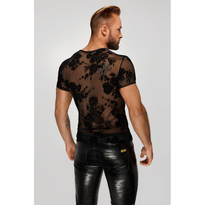 Мужская футболка из сетки с узорами цветов Noir Handmade черная, S