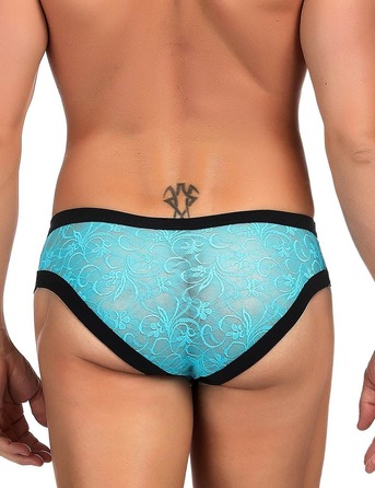 Чоловічі мереживні труси Star Night блакитні з чорним оздобленням, XS