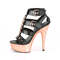 Босоніжки Pleaser Delight-658 на підборах 6 дюймів, з Т-подібним ремінцем 1 3/4 дюйма з закритою спинкою, чорна веганська шкіра/рожеве золото