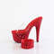 Шльопанці Pleaser Bejeweled-712RS на підборі 7 дюймів, оздоблені шльопанці PF RS 2 3/4 дюйма з манжетою в тон, прозорі/червоні