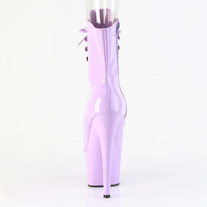 Чоботи Adore-1021 на підборах 7 дюймів, чоботи на шнурівці з відкритим носком 2 3/4 дюйма, блискавка збоку, лаковані лавандові босоніжки