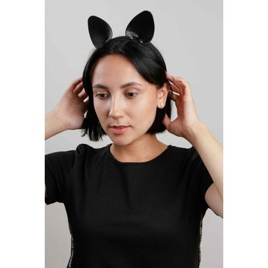 Ушки кошки на обруче,кожа, черные
