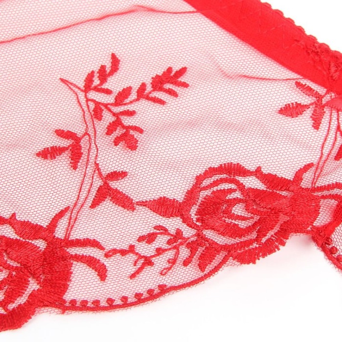 Красный сексуальный кружевной с вышивкой пояс для чулок Star Night и трусики, М (без коробки)