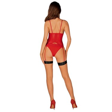 Комплект-корсет ажурный с пажами и трусиками Obsessive Diyosa красный, XS/S