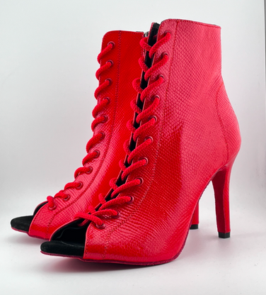 Профессиональные ботильоны для High Heels Premier из натуральной кожи, модель 'Красная змея', с открытым носком и шнуровкой, красный цвет