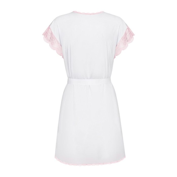 Пеньюар белый с розовым кружевом Obsessive Girlly, S/M