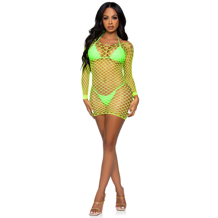 Мини-платье в крупную сетку Leg Avenue, желтое O\S