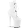 Ботинки Flamingo-1020, каблук 8 дюймов, 4-дюймовые PF-ботинки со шнуровкой спереди, молния сбоку, белая искусственная кожа