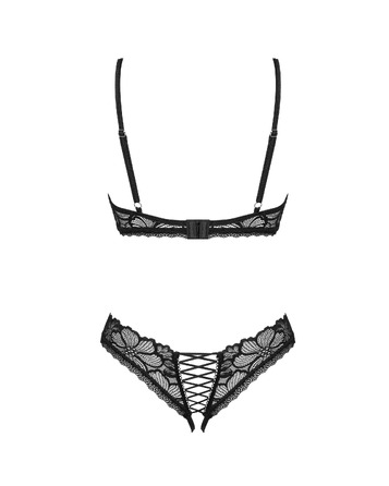 Комплект нижнего белья Obsessive Serafia с интимным доступом и открытым бюстом, чёрный, XS-S