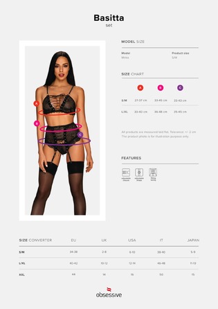 Комплект зі шнурівкою та поясом для панчох Obsessive Basitta, чорний, L/XL