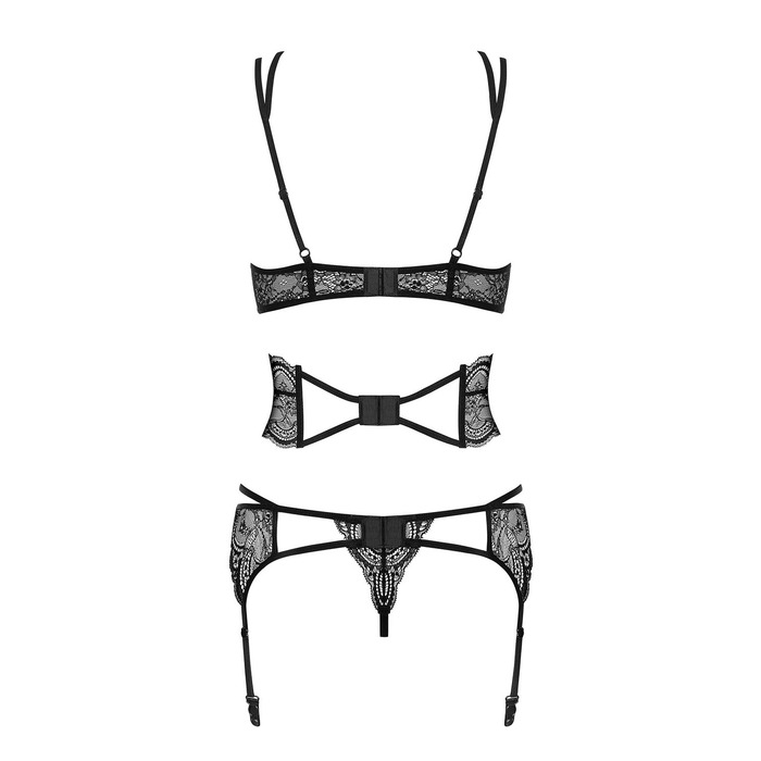 Комплект білизни з безліччю бретелів Obsessive Frivolla, чорний, S/M