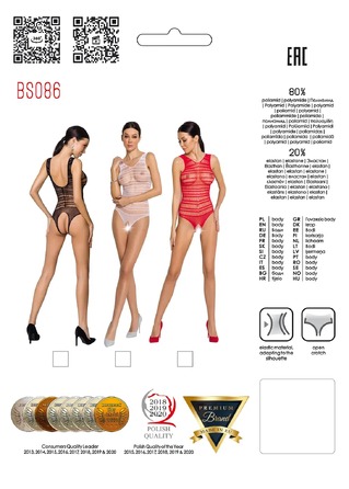 Боди Passion BS086 с вертикальной сеткой и открытым доступом, черный, One Size