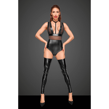 Боді сексуальний з вінілу з нашийником F183 Noir Handmade M