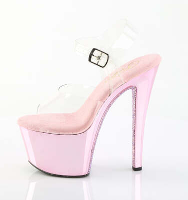 Босоніжки Sky-308CHRS на підборах 7 дюймів, з ремінцем на щиколотці 2 3/4 дюйма, прозорі/рожеві хромовані стрази