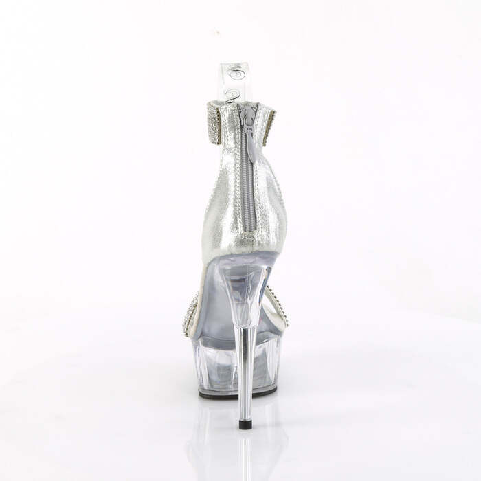 Босоніжки Delight-641 на підборах 6 дюймів, зі стразами 1 3/4 дюйма з закритою спинкою, блискавка ззаду, срібляста тканина/прозора