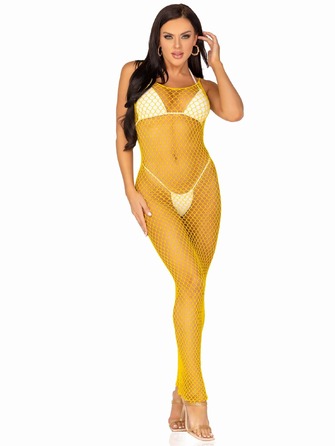 Длинное платье Leg Avenue в крупную сетку, желтое, One size