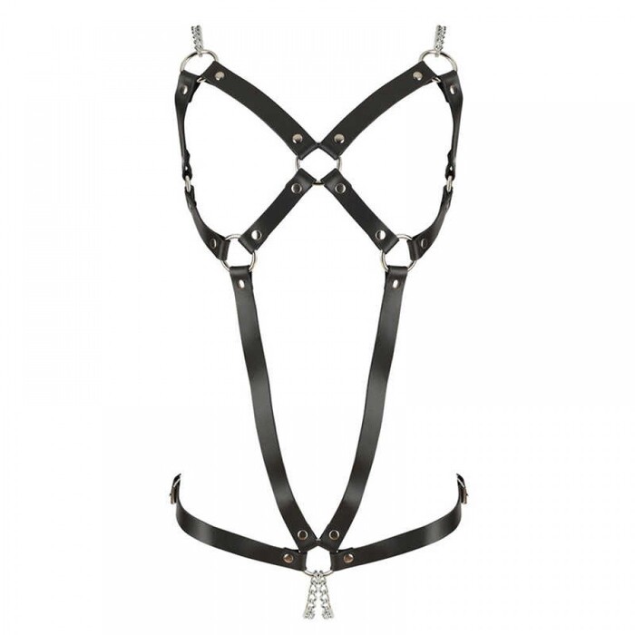 Портупея з декоративними ланцюжками ZADO FETISH шкіряна, чорна