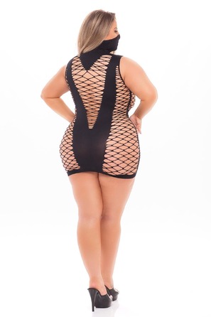 Платье в крупную сетку Pink Lipstick Masquerade Mask Dress с маской, черное, Plus Size