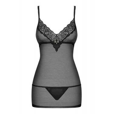 Комплект-пеньюар та трусики стрінги Obsessive 852, чорний, S/M