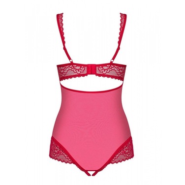 Боді з мереживними вставками Obsessive Rougebelle і відкритим доступом, червоний, S/M