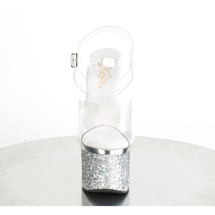 Босоножки Esteem-708CHLG. Каблук 7 дюймов, ремешок на щиколотке 3 дюйма. Цвет: прозрачный/серебристый хром.