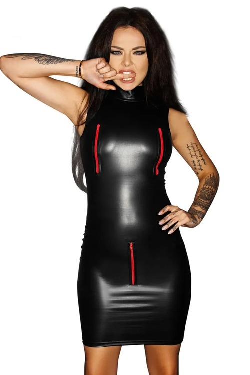 Платье с красными декоративными молниями Noir Handmade F106 из винила, S