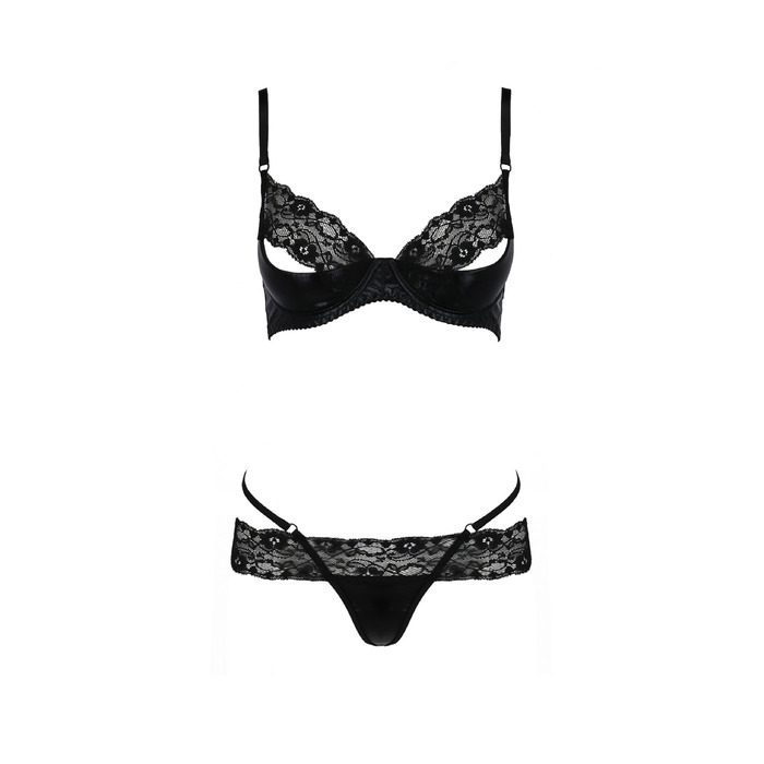 Комплект белья из латекса Passion NORTH SET с кружевной отделкой, черный, S/M