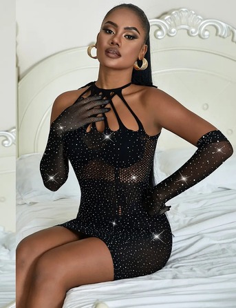 Чорні довгі рукавички Star Night зі стразами (без коробки)