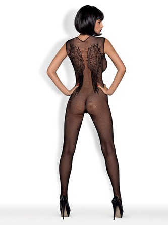 Комбинезон Obsessive c рисунком крыльев Bodystocking N112, черный, S\M