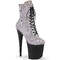 Чоботи Pleaser Flamingo-1020RS *8-дюймовий каблук, 4-дюймові черевики до щиколотки на шнурівці RS з прикрасами, блискавка збоку, сріблясті/чорні
