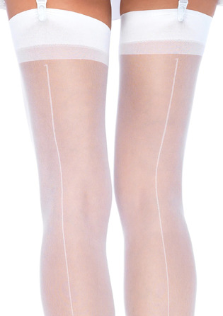 Панчохи сексуальні One Size Lynn Sheer Backseam Stockings від Leg Avenue, білі