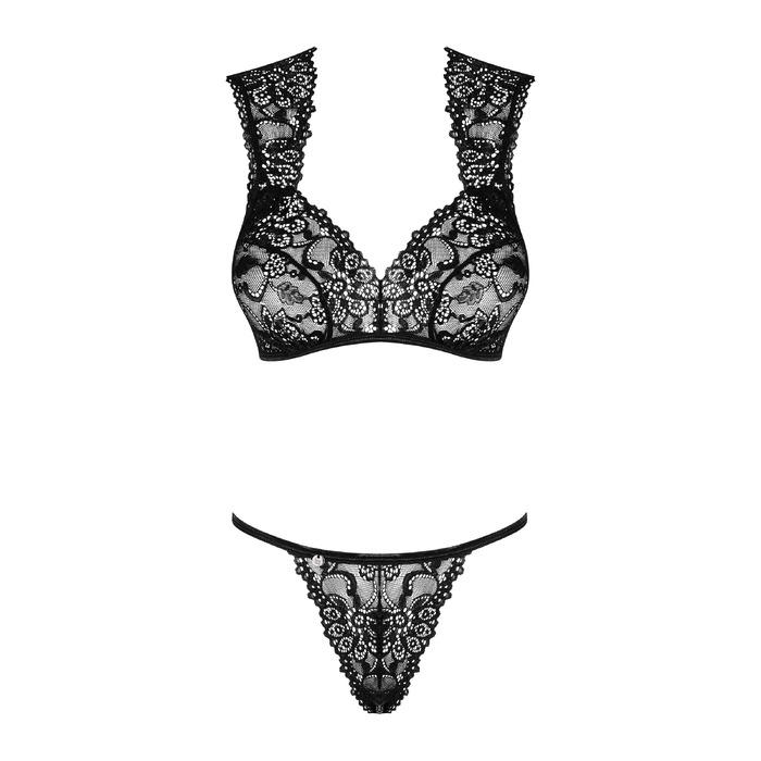 Комплект кружевного белья Obsessive Elisetta, черный, S/M
