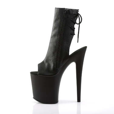 Ботинки Flamingo-1018, каблук 8 дюймов, ботильоны с открытым носком и пяткой 4 дюйма, боковая молния, чёрная искусственная кожа/чёрный