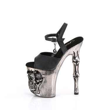 Босоножки Rapture-809-LT, каблук 8 дюймов, ремешком на щиколотке со светодиодной подсветкой в виде черепа шириной 4 дюйма, чёрная искусственная кожа/серый