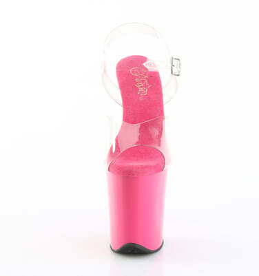Босоніжки Flamingo-808: підбори 20 см (8 дюймів), платформа 10 см (4 дюйми), ремінець на щиколотці, колір: прозорий/яскраво-рожевий