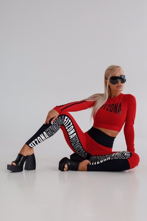 ЛЕГИНСЫ RED LEGGINGS WITH BLACK BELT AND LEGS PRINT 14688