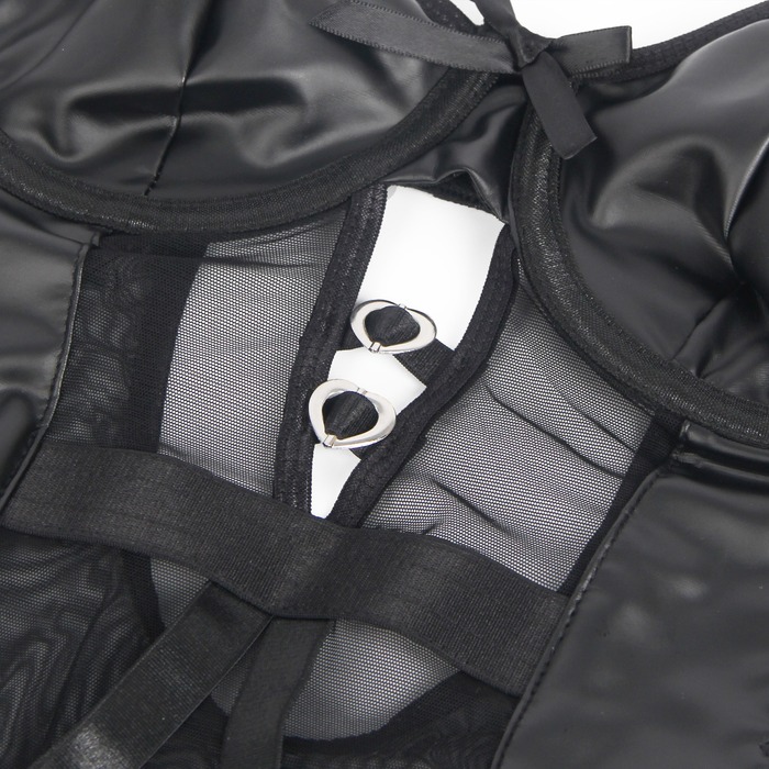 Боди из искусственной кожи Star Night, с гартером, черное, M