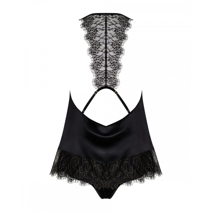 Комплект з топа та трусиків Obsessive AGATYA з мереживними елементами та відкритою спиною, чорний, L/XL