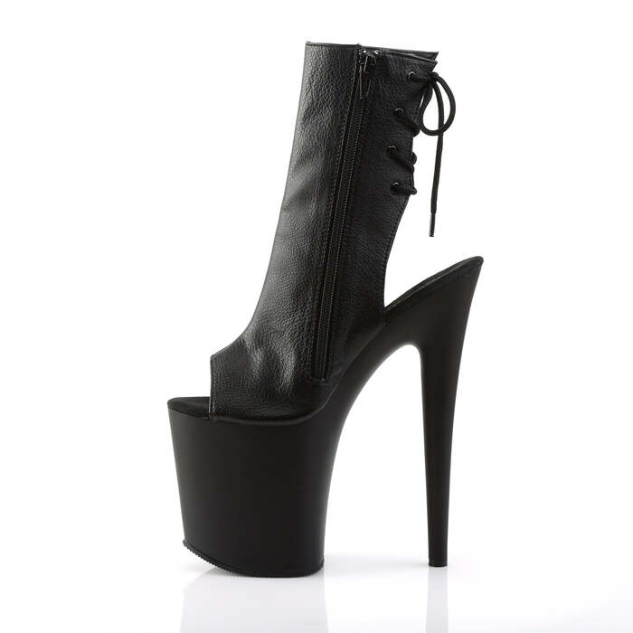 Ботинки Flamingo-1018, каблук 8 дюймов, ботильоны с открытым носком и пяткой 4 дюйма, боковая молния, чёрная искусственная кожа/чёрный