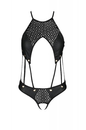 Боді з декоративними ремінцями та відкритим доступом, екошкіра TASMINA BODY black S/M - Passion