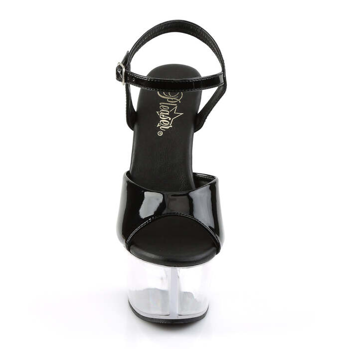 Босоніжки Aspire-609 на підборах 6 дюймів, ремінець на щиколотці 2 1/4 дюйма, веганські, чорні/прозорі