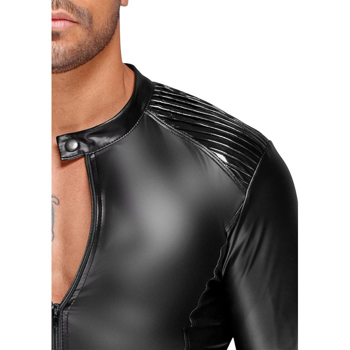 Мужская виниловая куртка с эполетами Noir Handmade H052 черная, S