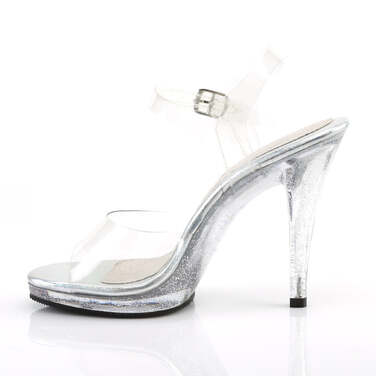 Босоножки Flair-408MG. Каблук 4 1/2 дюйма, ремешок на щиколотке шириной 1/2 дюйма, с мелкими блестками, прозрачные.