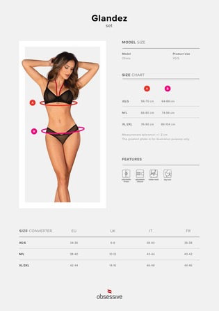 Комплект Obsessive Glandez, чорний, XS/S