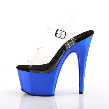 Босоніжки Adore-708 на підборах 7 дюймів, босоніжки з ремінцем на щиколотці 2 3/4 дюйма, прозорі/сині