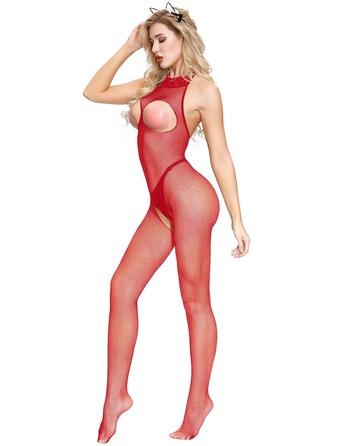 Бодистокинг-сетка Star Night с вырезом для груди, красный (без коробки)