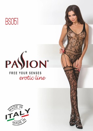 Бодистокинг BS051 Black Passion, с узором и имитацией в виде чулков,черный, S/L